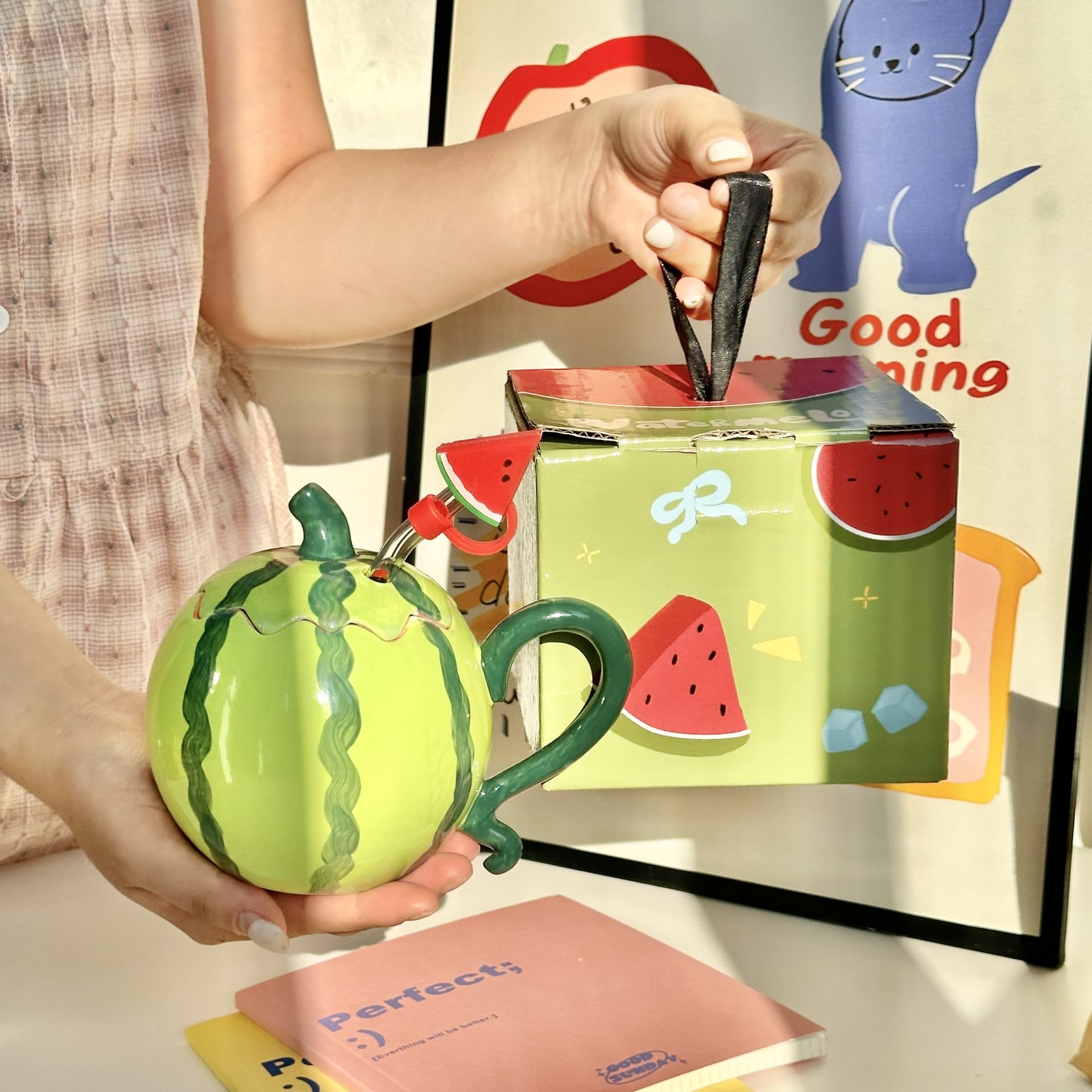 Creative Hand-Painted Watermelon Cup Niche Special Shape Mug Underglaze Color High-Value Birthday Gift for Boys and Girls