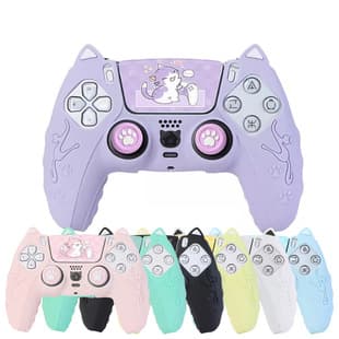 1-piece drop shipping new PS5 anti-slip silicone case cute cat ear game controller protective case with cat paw caps stickers