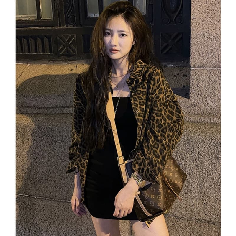 1158CHICHEN/Chenyan Jacket Matching Dress Set: Slim-Fit Versatile Knit Vest Skirt + Leopard Print Shirt Jacket