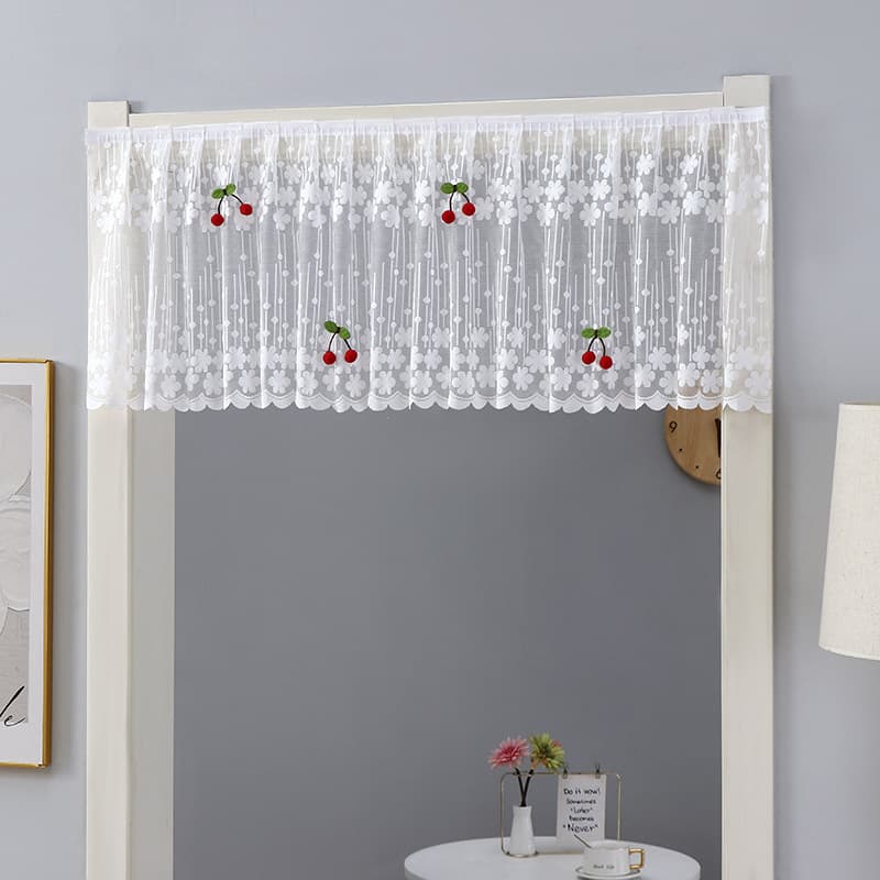 Lace Curtain Valance Half Curtain Kitchen Cabinet Cover No-Drill Partition Decorative Valance Half Curtain with Magic Tape Mesh Curtain Door Curtain