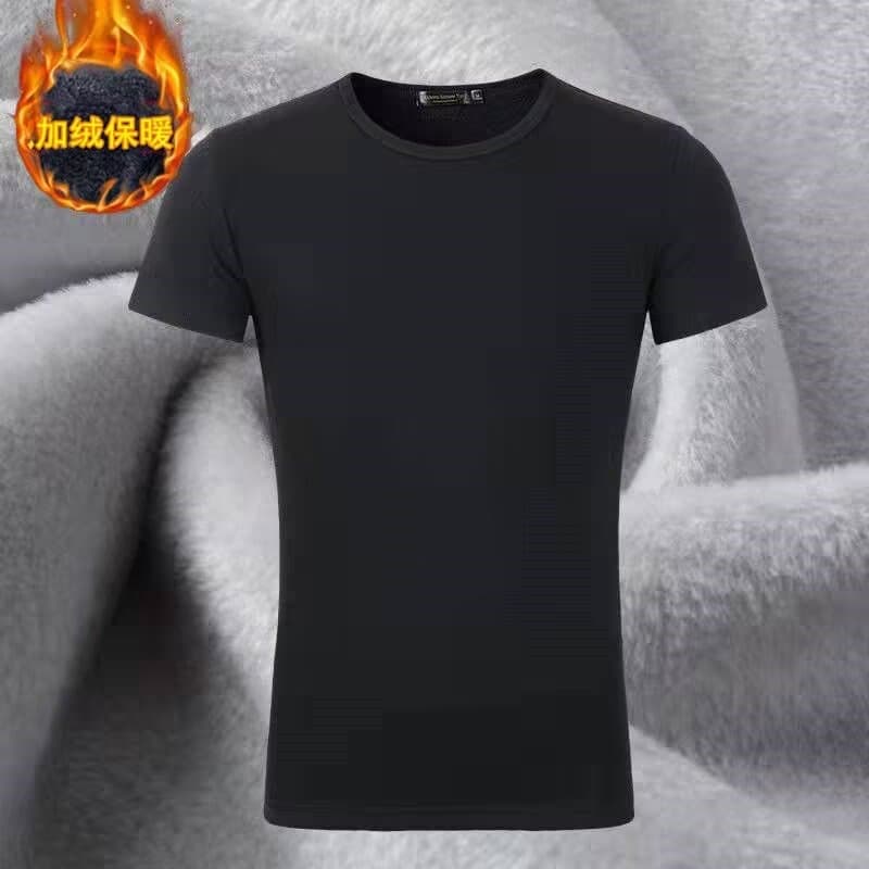 New Winter Men's Fleece-Lined Short-Sleeve T-Shirt Base Layer, Autumn/Winter Thermal Underwear Half-Sleeve Top, Men's Loose Fit