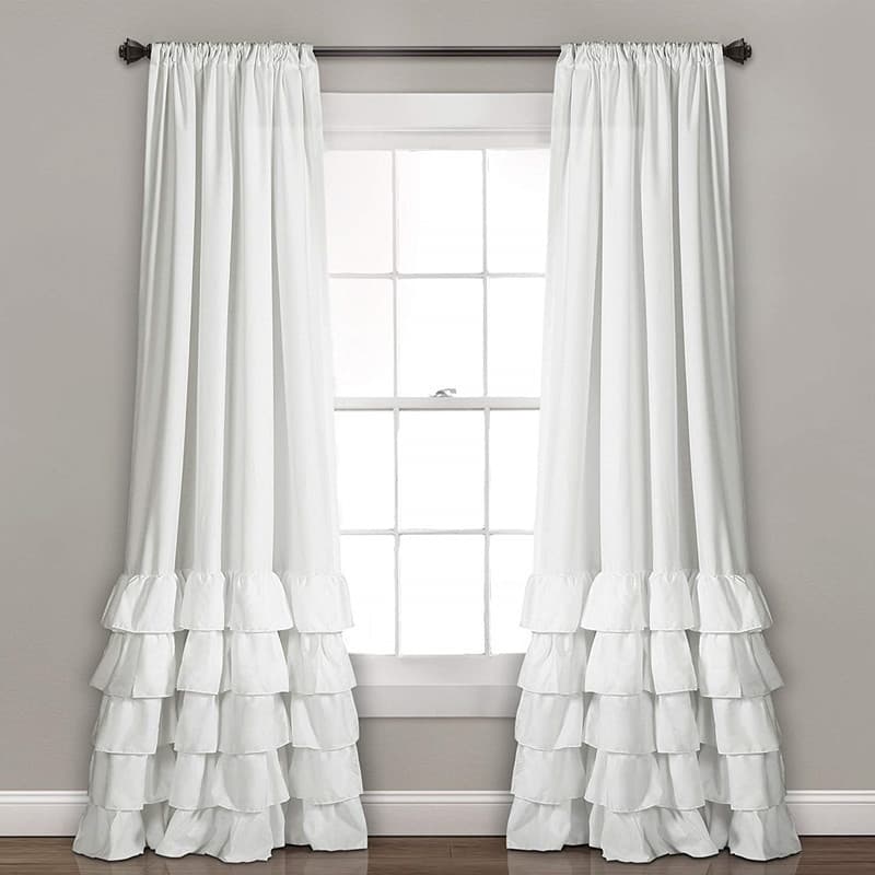 Amazon Nordic simple INS style curtains solid color ruffle curtains finished semi-blackout princess style curtain
