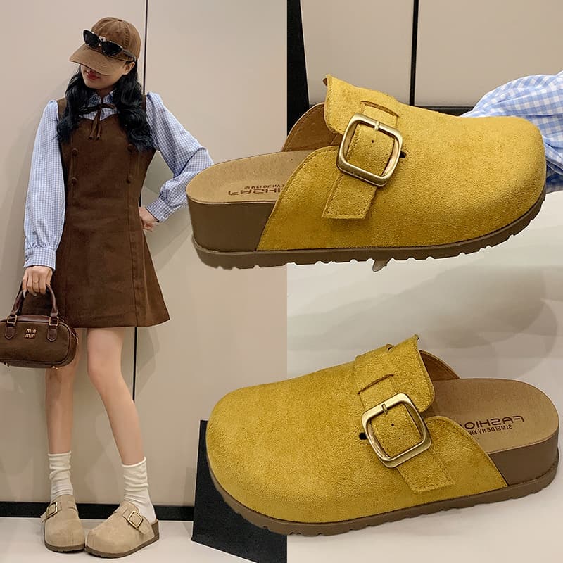 European Station Soft Leather Toe Covered Slippers Women Outdoor Slip On Lazy Shoes 2026 New Casual Slippers Versatile Comfort Half Slippers