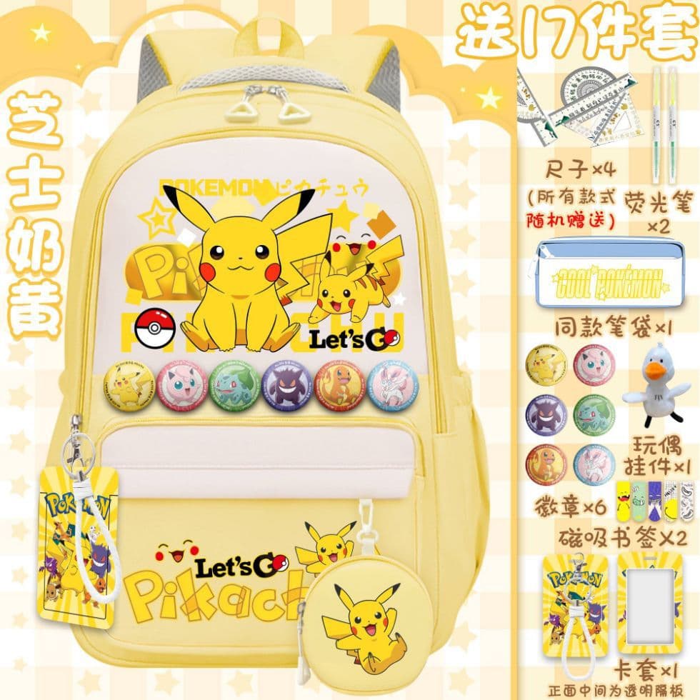 Pokémon Pikachu Cute Appearance Peripheral Backpack School Bag Large Capacity Spine Protector Junior High School Burden Reducing Cartoon Student