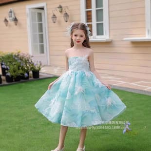 Custom children's formal dress for cross-border trade, new design children's dress for girls, heavy-duty formal dress for T-stage runway and performance