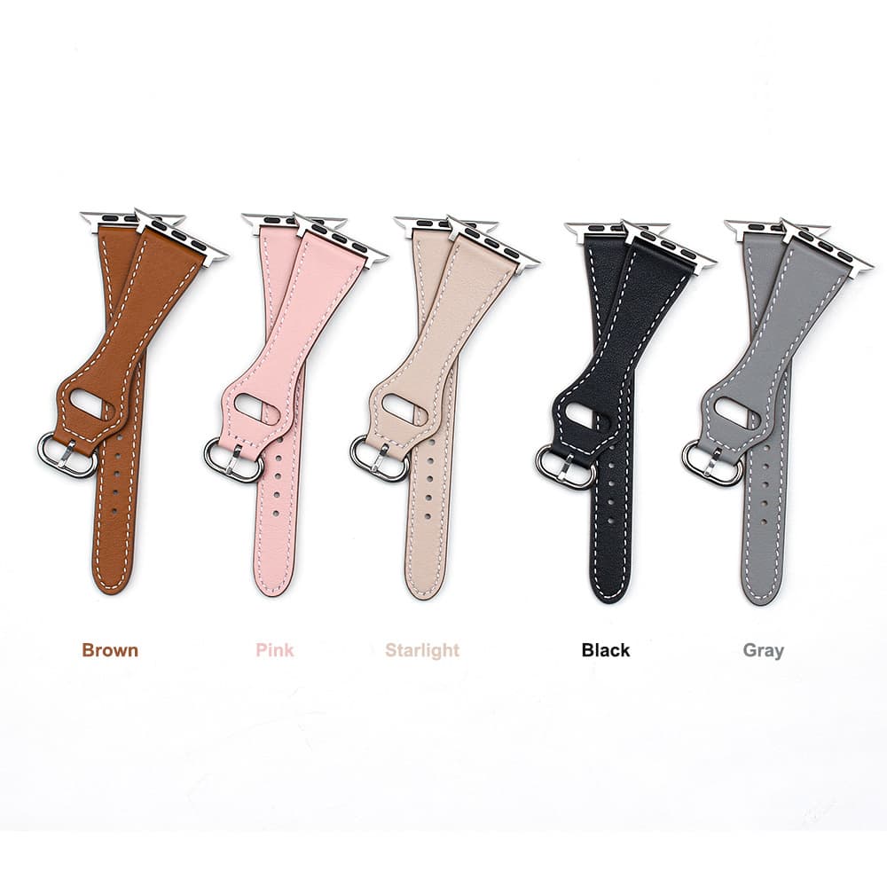 Fashionable Genuine Leather Apple Watch Band for Women, Slim Top Layer Leather Strap Compatible with iWatch7