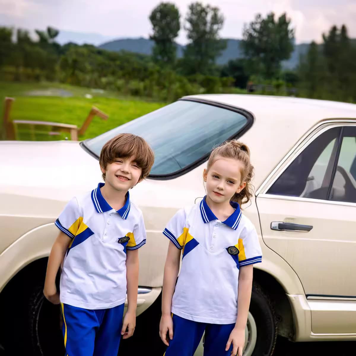 2021 Single T-Shirt with Built-In Undershirt, Kindergarten Summer Clothing, College Style Children's Short-Sleeve Class Clothes, Primary School Uniform