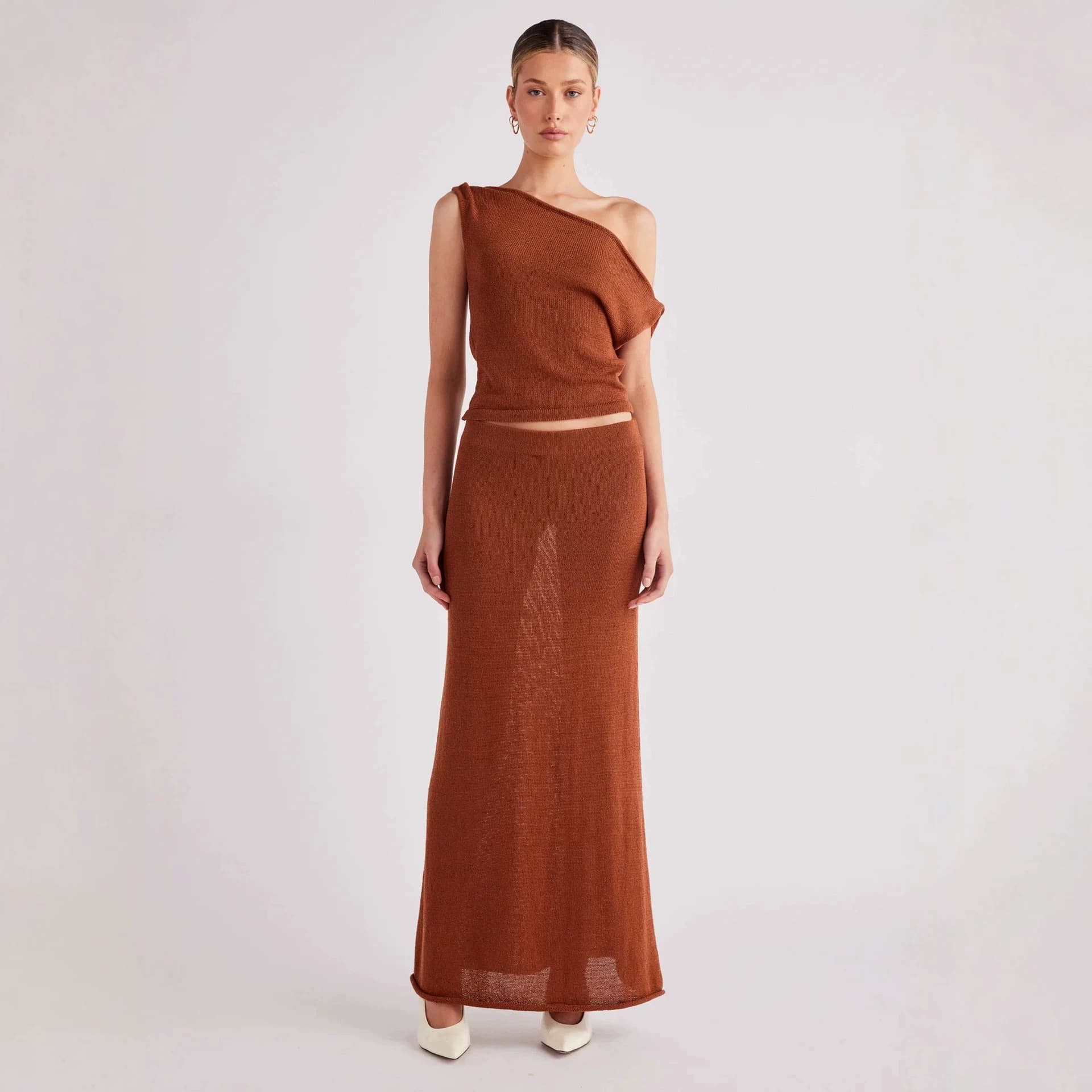 Amazon cross-border new fashion suit sexy off-shoulder knitted top low-waisted navel fishtail skirt two-piece set for women