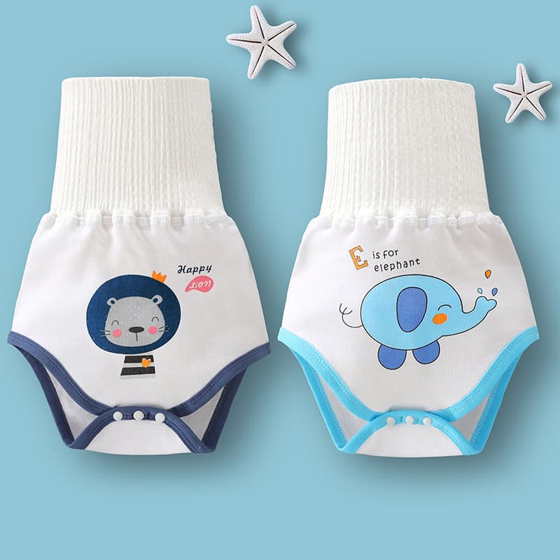 Wu'an Qibao Baby Cartoon Belly Protector Briefs, Newborn Baby Belly Protector, Pure Cotton, High-Waisted Belly Protector Pants