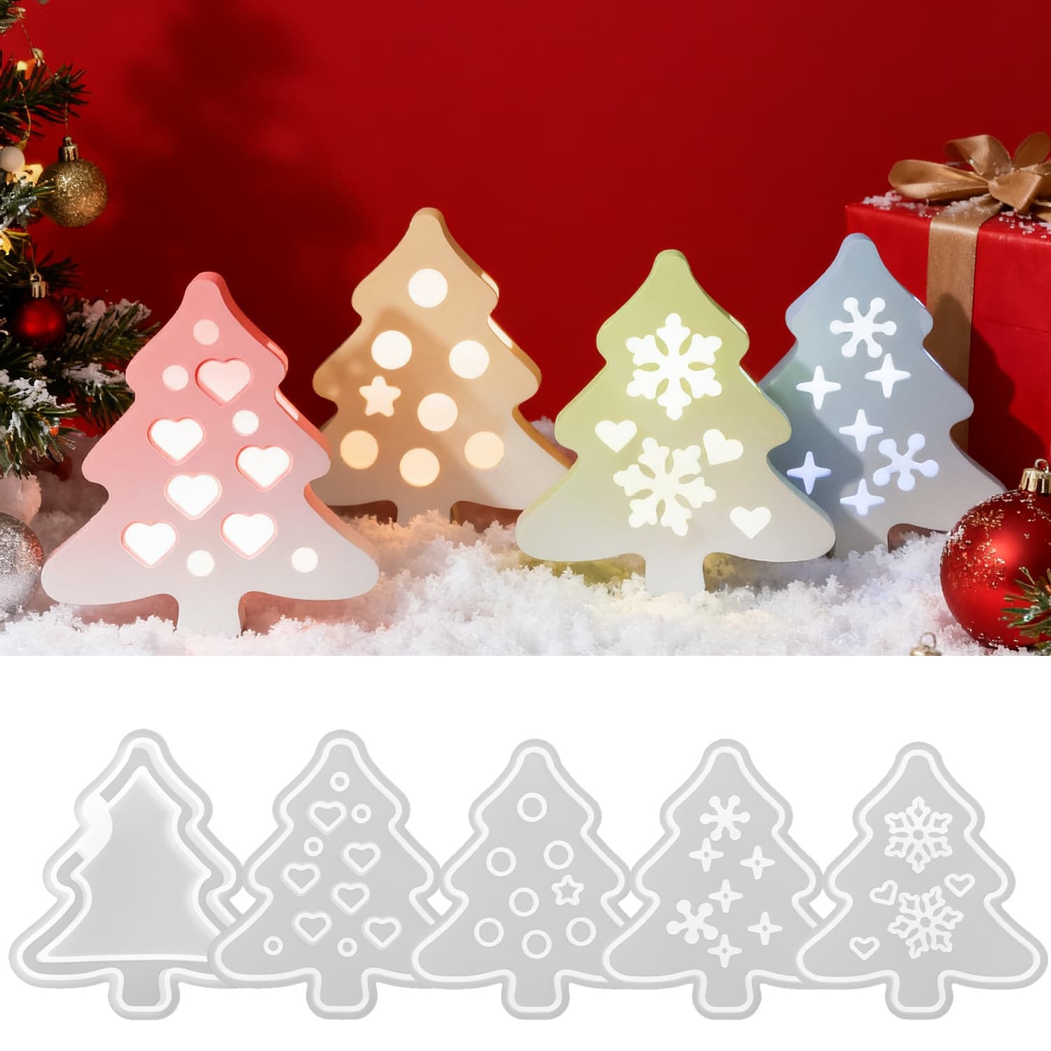 DIY Resin Mold Christmas Tree Atmosphere Light Decoration Silicone Mold Party Decoration Light Sign Cross-Border Supply