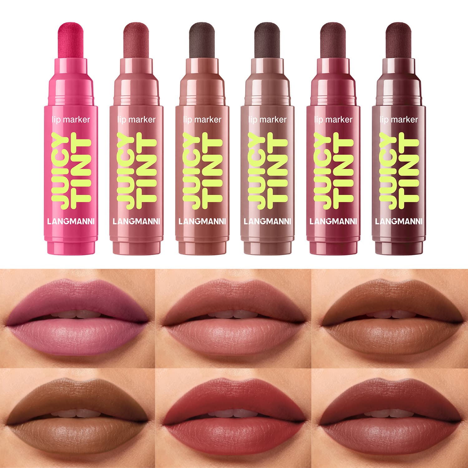 LANGMANNI New Six-Color Lip Tint Pen Long-Lasting Smudge-Proof Lip Marker Transfer-Resistant Cross-Border Exclusive