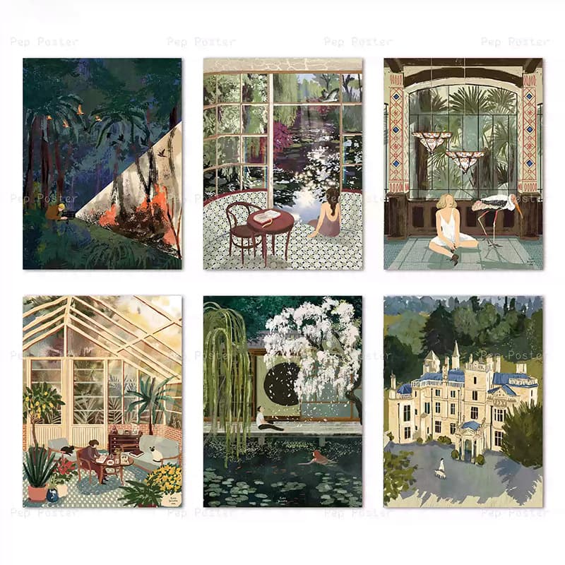 Living alone in your own room illustration poster French retro living room B&B rental house renovation soft decoration wall hanging painting