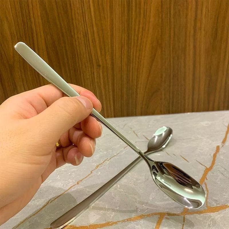 Stainless steel long-handled stirring spoon, household honey seasoning, milk tea, cute small square spoon, coffee spoon, dessert spoon