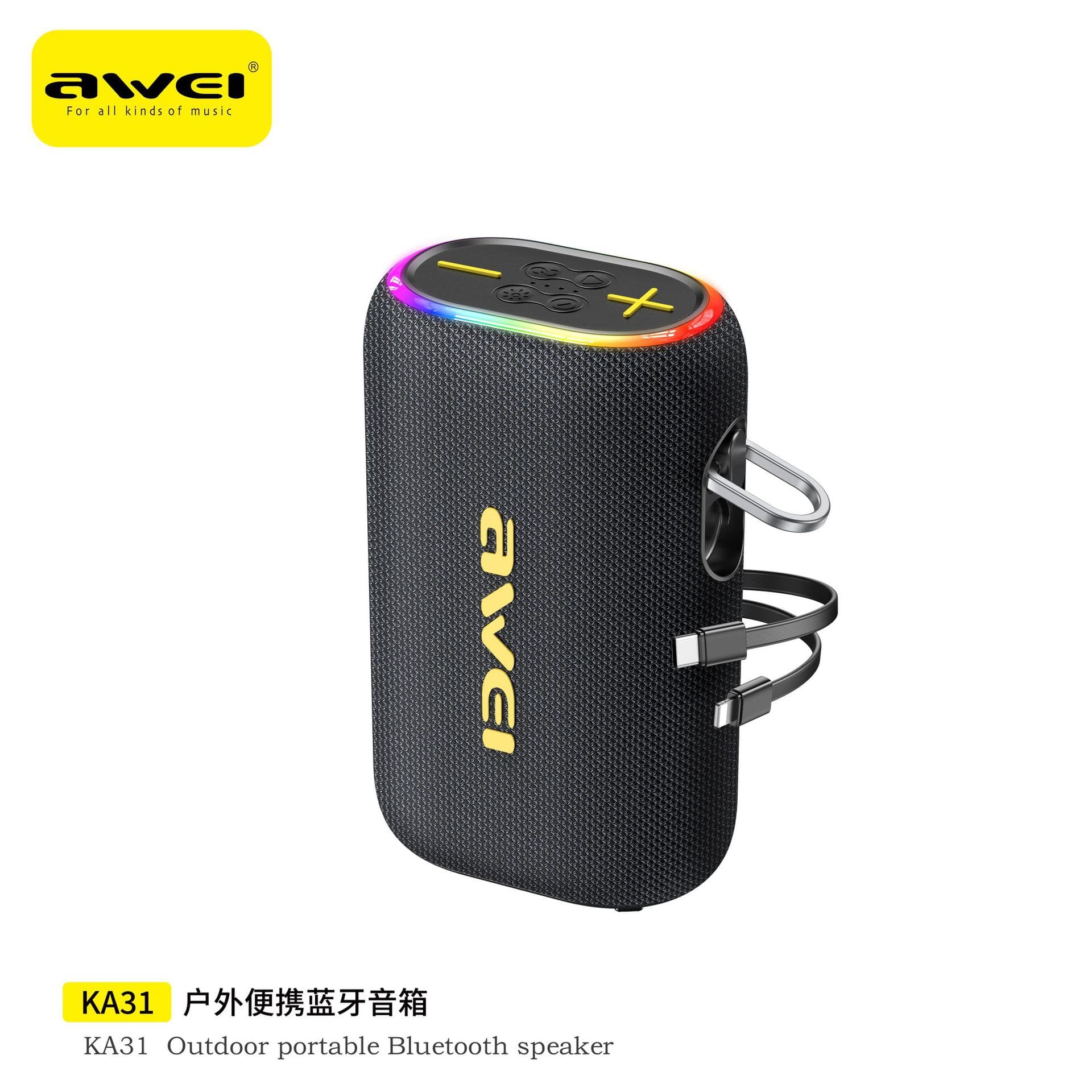 Awei Bluetooth Speaker with Charging Function 20W Outdoor Portable Built-in Handle RGB Light 10000mAh