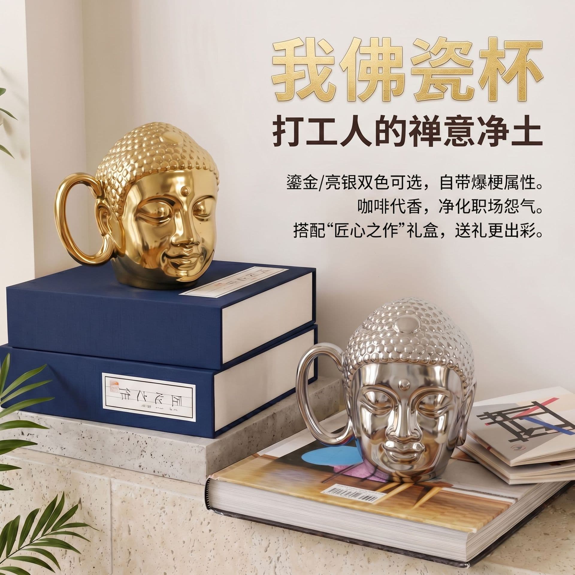 Buddha Ceramic Mug, TikTok Same-Style Buddha Head Mug, Gold-Plated Ceramic Water Cup Coffee Cup Gift Cup