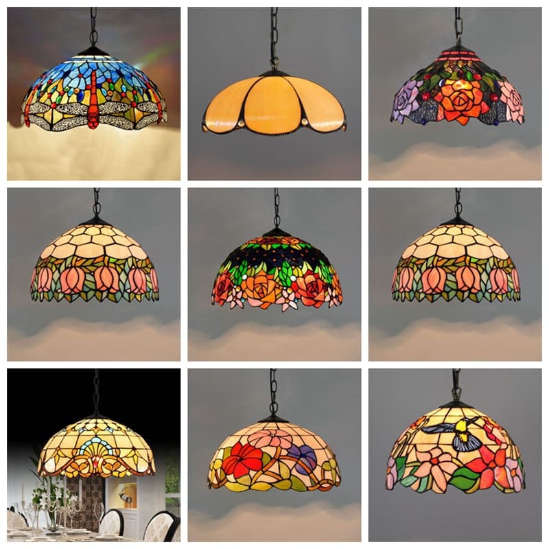 Stained glass retro restaurant European bar tea room bedroom balcony corridor chandelier glass staircase retro style