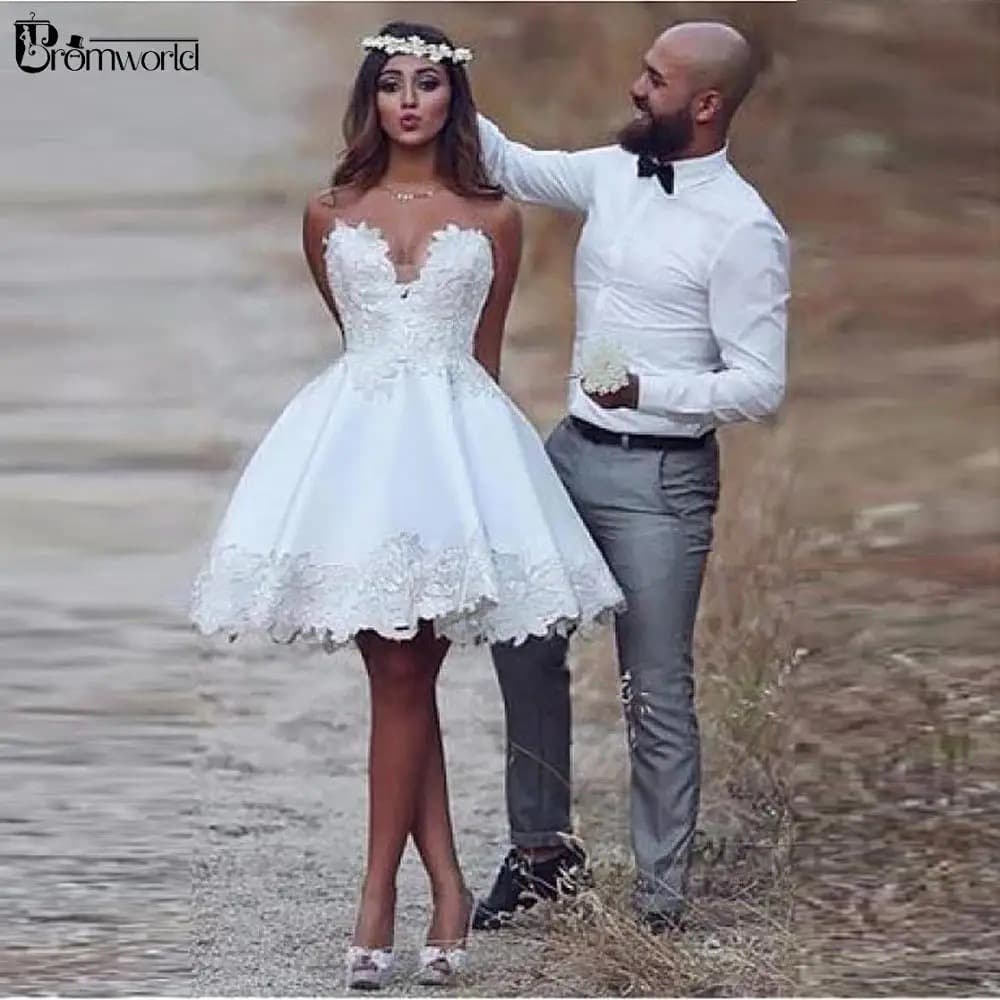 European and American Wedding Dress White Deep V Short Dress Birthday Party Daily Wear Little Formal Dress 2026 New Style