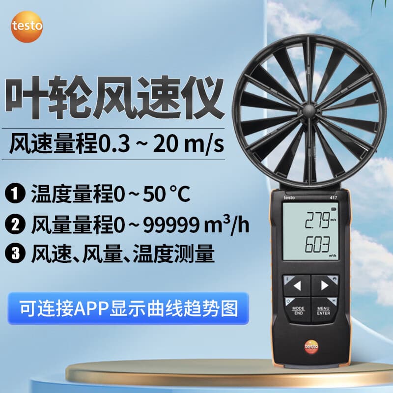 Testo Large Vane Anemometer Set for Indoor Air Outlet Measurement of Wind Speed, Airflow, and Temperature