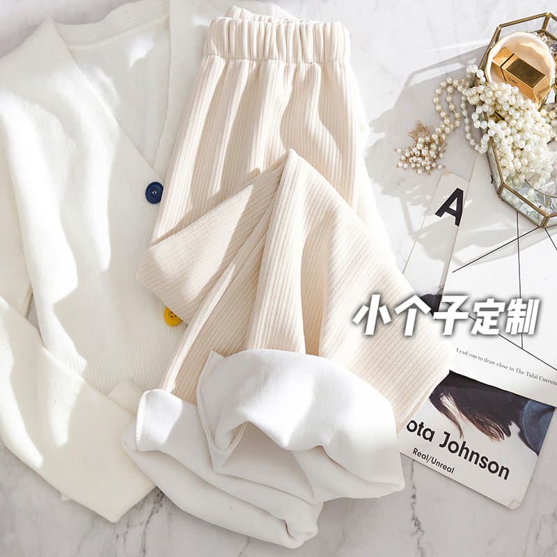 Casual Wide Leg Chino Pants Women High Waist Drapey Straight Corduroy Fleece Lined Autumn Winter Trousers Elegant Commute Style