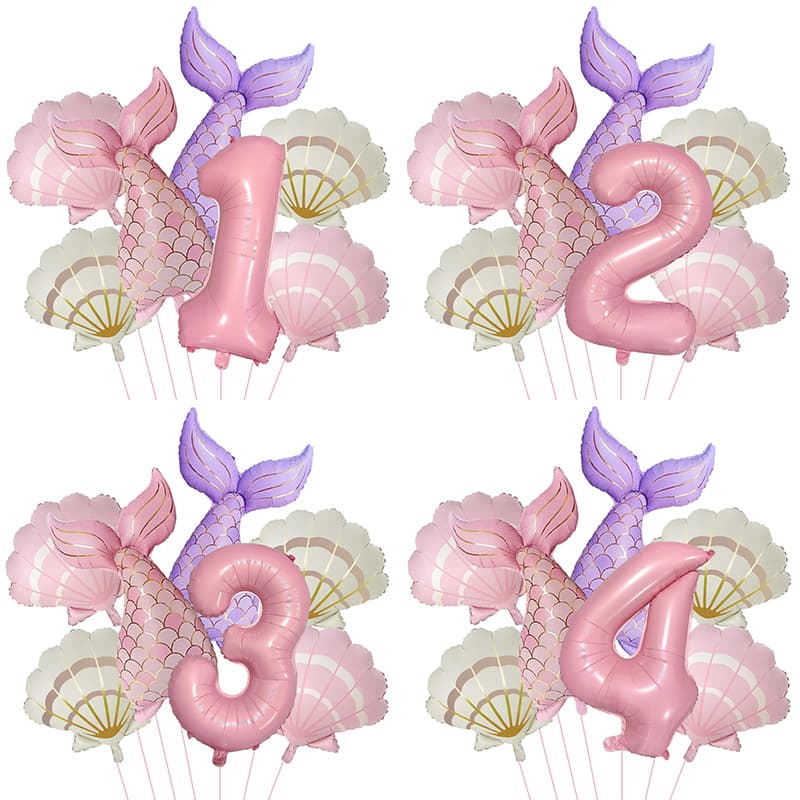 New Vintage Mermaid Balloon Set, Matte Shell Fish Tail Set, Birthday Party Decoration Prop