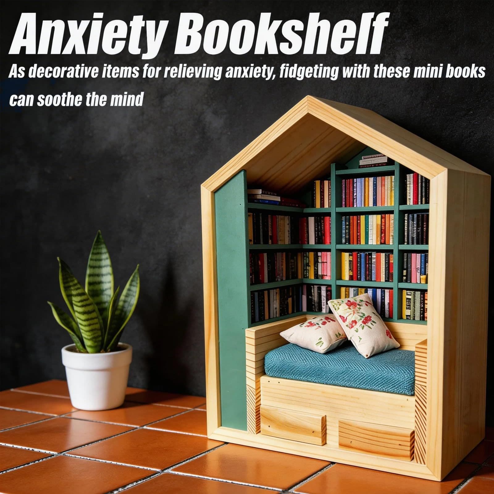 AnxietyBookshelf Anxiety Bookshelf Mini Bookstore 300 Books Mockup Antique Style Gift Decoration