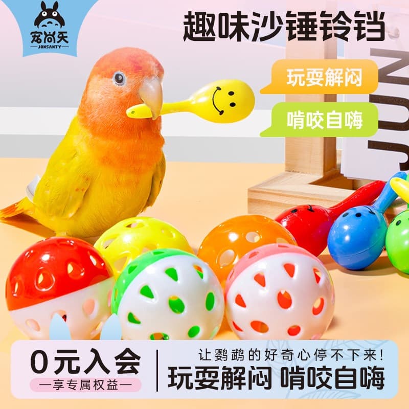 Chongshangtian Parrot Bird Toy Chewing Boredom Relief for Cockatiel, Peach-Faced Lovebird, Budgie Self-Entertainment Stress Relief Maracas Bells Supplies Complete Set