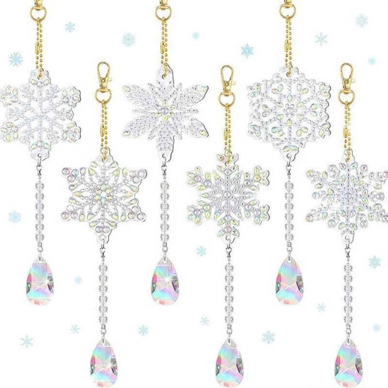 5D 6-Piece Winter Snowflake Diamond Painting Kit Double-Sided Diamond Painting Wind Chime Hanging Diamond Painting DIY Christmas Home
