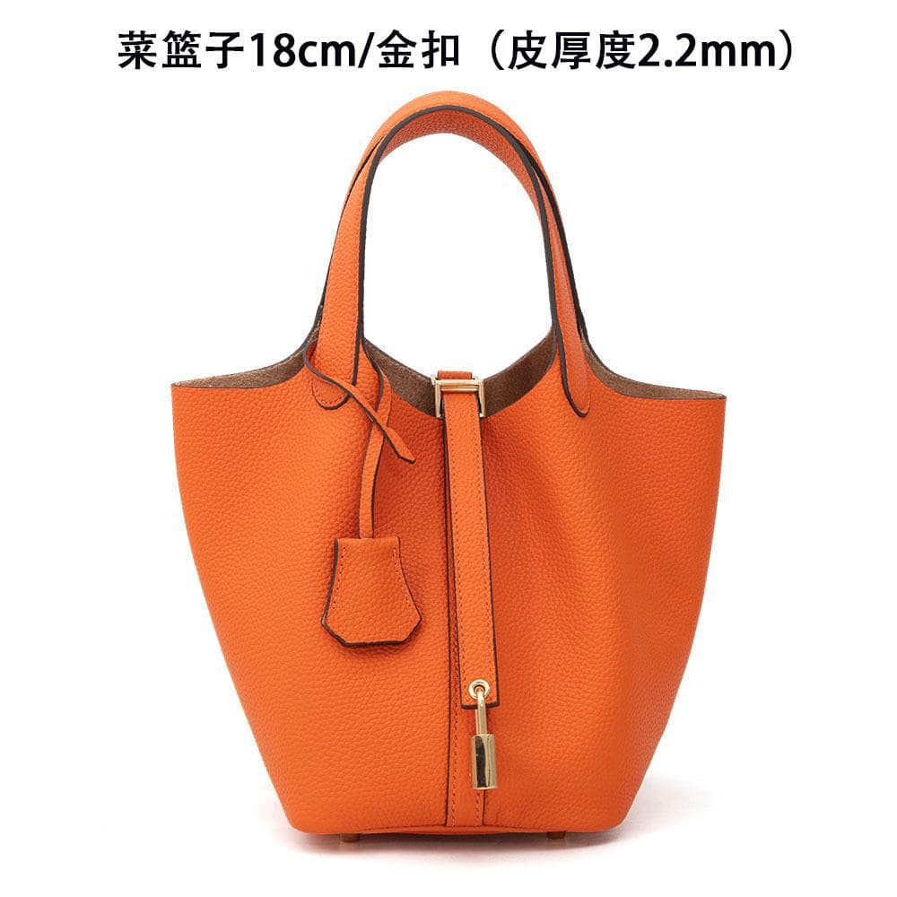 2026 New Genuine Leather Bucket Bag Versatile Classic Basket Tote Bag Top Layer Cowhide Versatile Textured Clutch