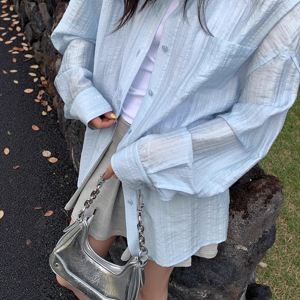 Vegetable Orbs Iced Soda Tencel Thin Sun-Protection Shirt Casual Long-Sleeve Striped Blouse