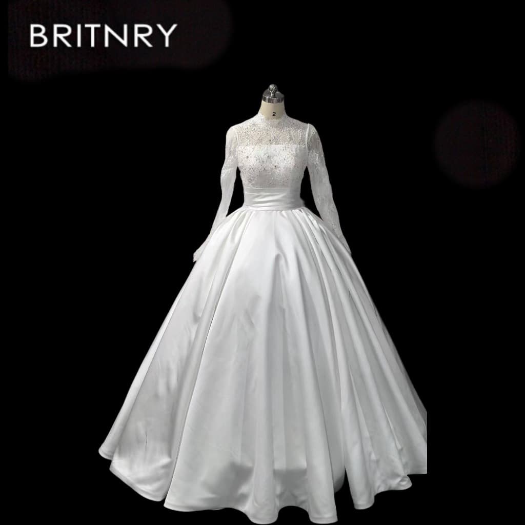 Wedding Dress Long Sleeve Satin Floor-Length New Collection Wedding Dress Palace Style Premium Quality Silk Fabric
