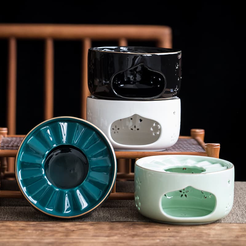 Ceramic Tea Warmer with Candle Holder, Flower Tea Pot Heating Base, Glass Teapot with Colored Stand