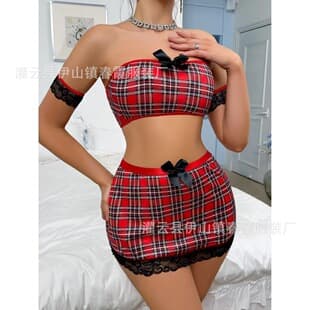 Sexy Maid Costume European and American School Style Strapless Skirt Set Uniform Lingerie