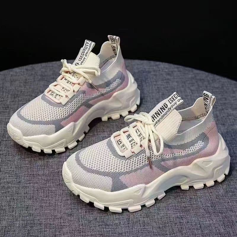 Women's Dad Shoes 2023 Spring New Breathable Flyknit Running Sneakers Simple Comfortable Platform Shoes
