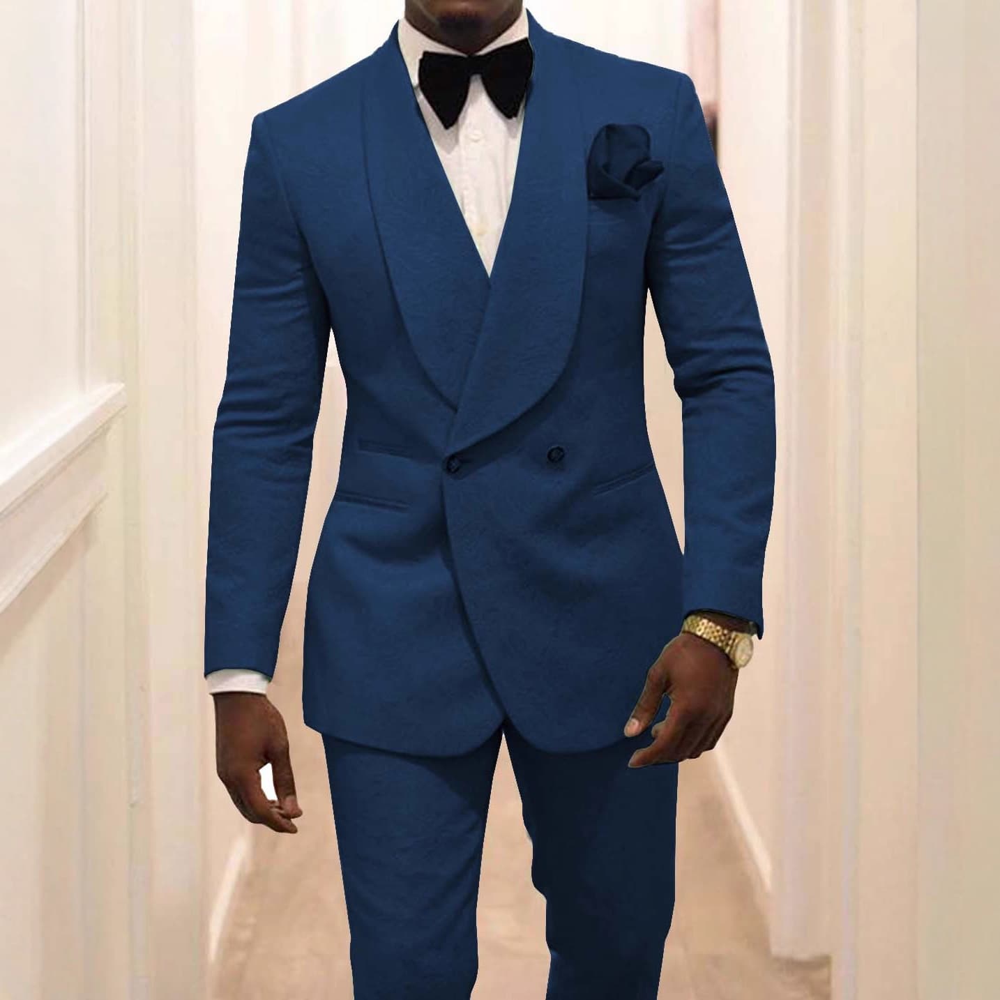 Factory Direct Cross-border Amazon AliExpress Jacquard Business Casual Slim Fit Two-Piece Men's Suit for Banquets