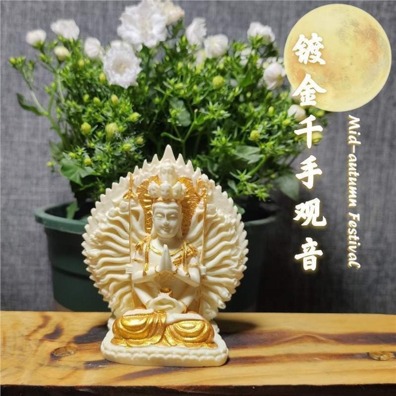Ivory nut carved Nanhai Ruyi Guanyin Manjushri Samantabhadra Buddha car office desktop craft ornament