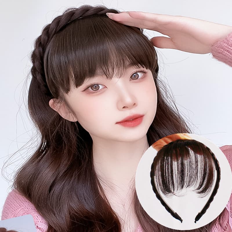 Twisted Braid Headband Bangs Wig, Playful Anti-Slip Air Bangs, Single Braid Double Braid Fake Bangs, Factory Stock Wholesale