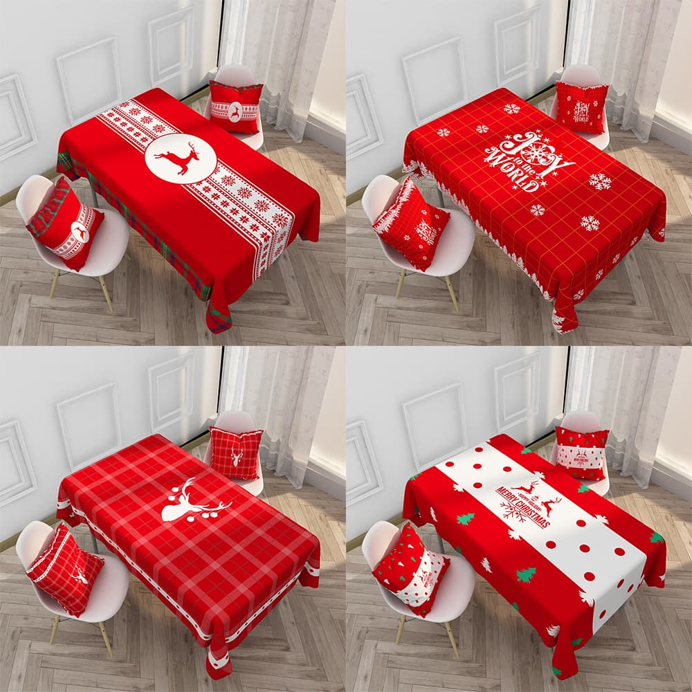 Amazon Red Christmas New Polyester Waterproof Tablecloth Cartoon Holiday Print Elk Series Tablecloth Cross-Border