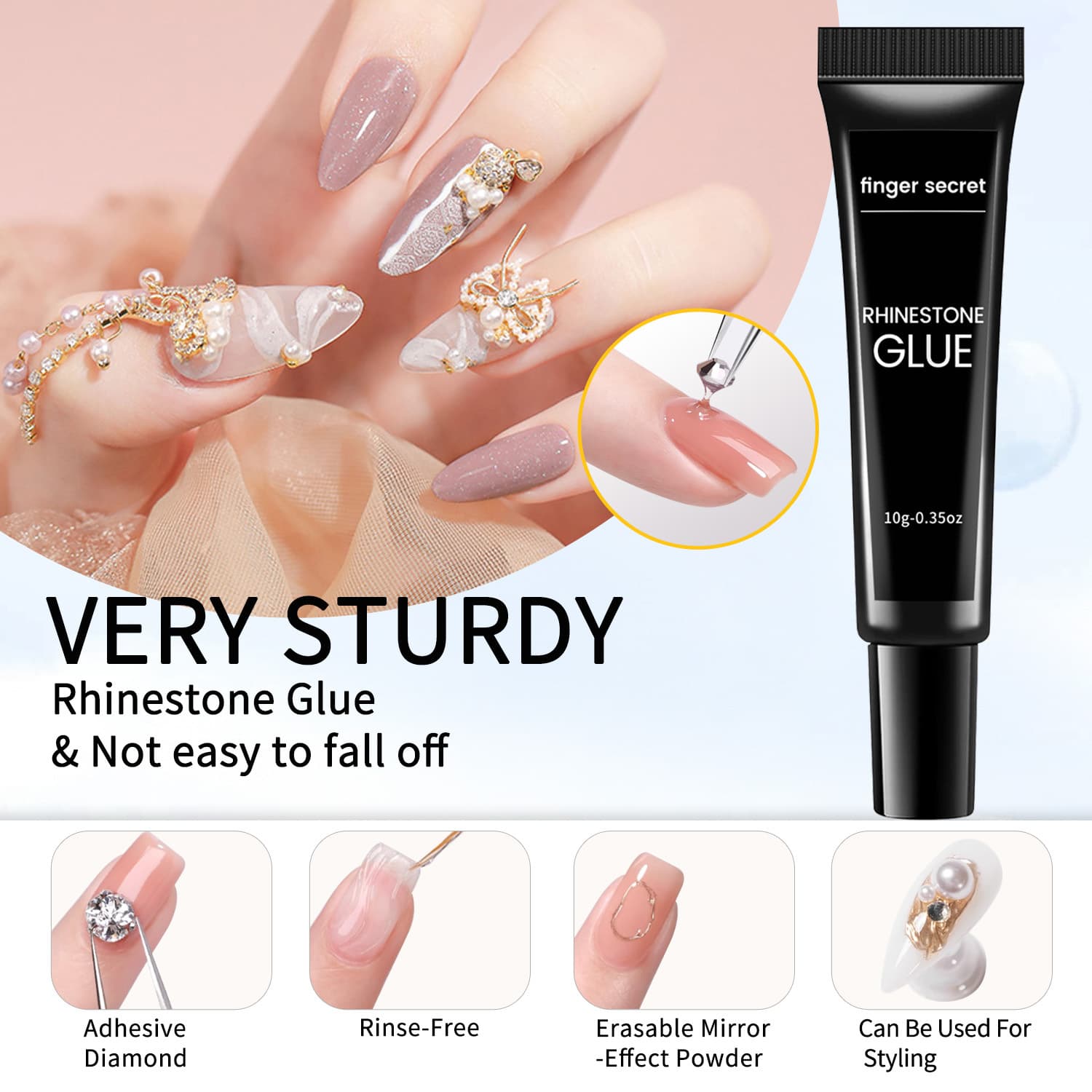 Cross-border Supply Nail Glue for Diamond Setting Super Strong No-Wash Elastic Gap-Filling Glue Strong Diamond Setting Nail Accessories