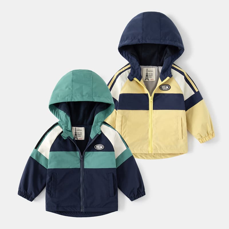 2025 New Autumn Boys' Thickened Jacket Baby Windproof Hooded Top Korean Style Color-Block Shirt Wholesale