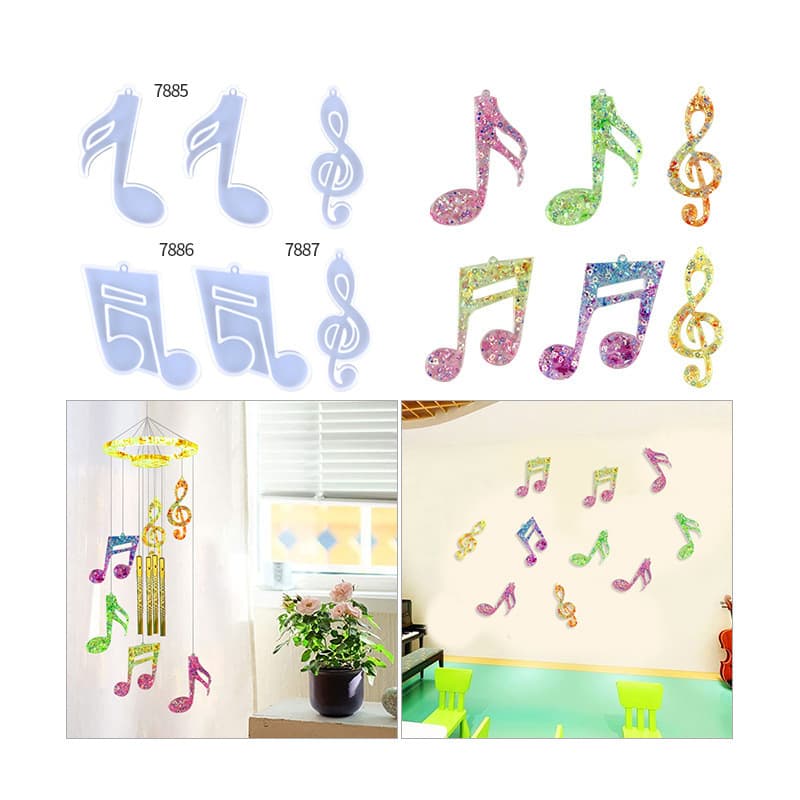 Music note wind chime glue mold diy wind chime wall hanging decoration mold note wind chime pendant silicone mold