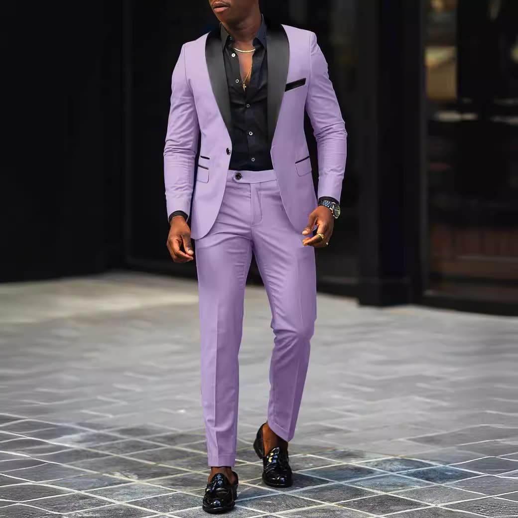 New Arrival Fall Trendy Men's Business Casual Suit Set for Groom Wedding Slim Fit Blazer and Pants Two-Piece