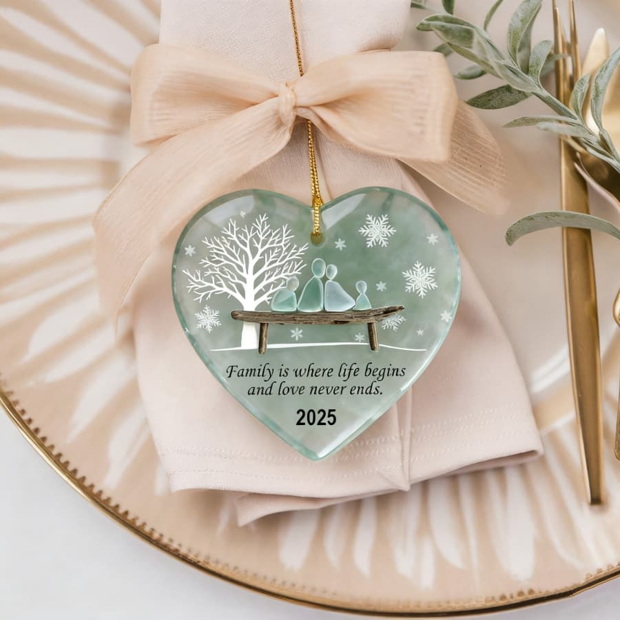 Handmade Heart-shaped Sea Glass Family Ornament