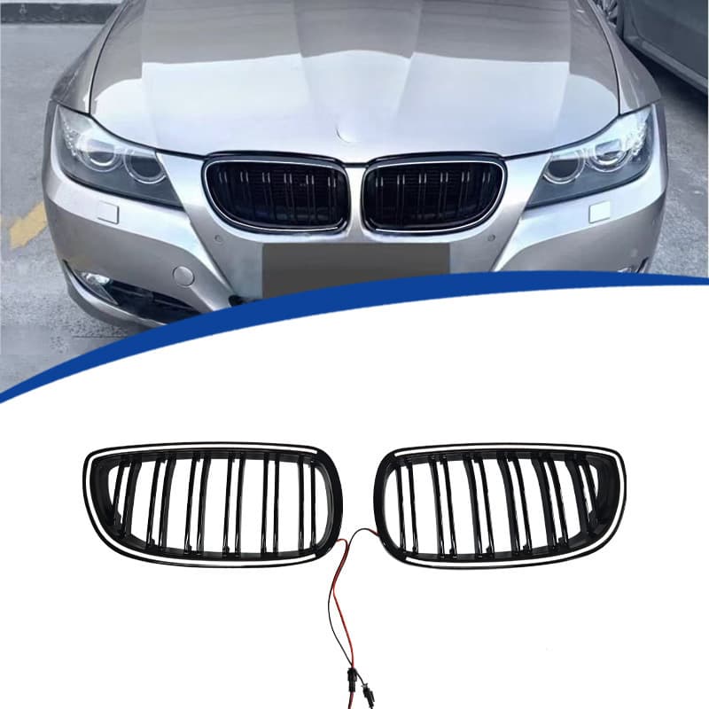 For 2006-2009 E92 Pre-LCI Dual Bar Gloss Black Illuminated LED Grille Direct Replacement Installation