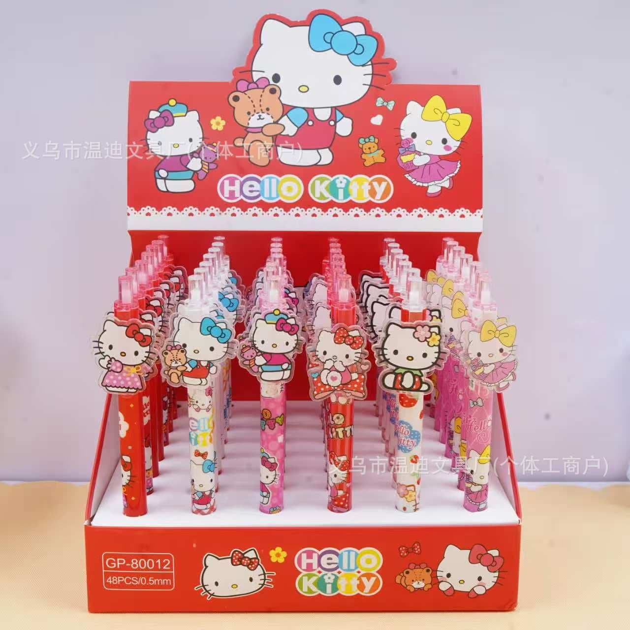 Hello Kitty Sticker Pen Student Stationery Smooth Writing Cartoon Design Sticker Retractable Gel Pen
