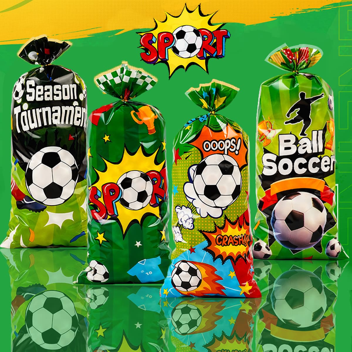 50 Assorted New World Cup Theme Four-in-One Colorful Soccer Series Flat Pouch Candy Cookie Tie Bags