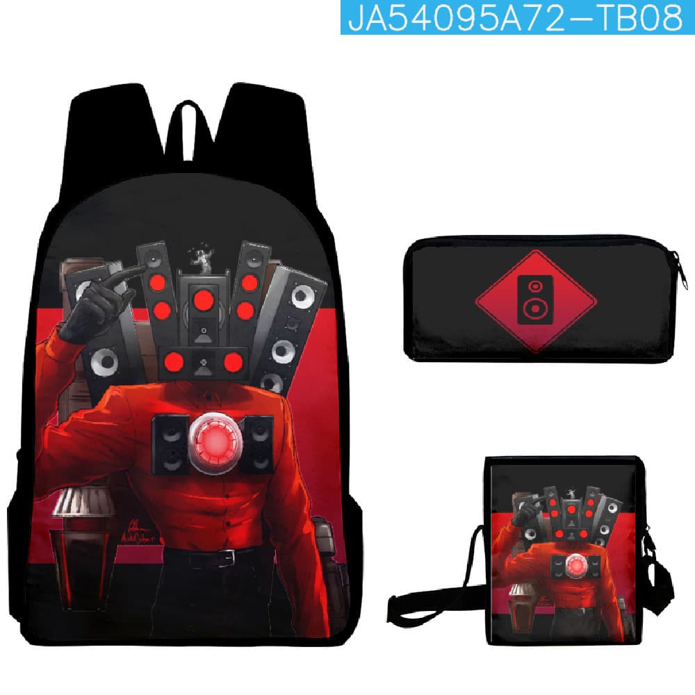 Skibidi Toilet Parody Backpack Set for Students - Includes Shoulder Bag, Pencil Case, and Backpack Three-Piece Set