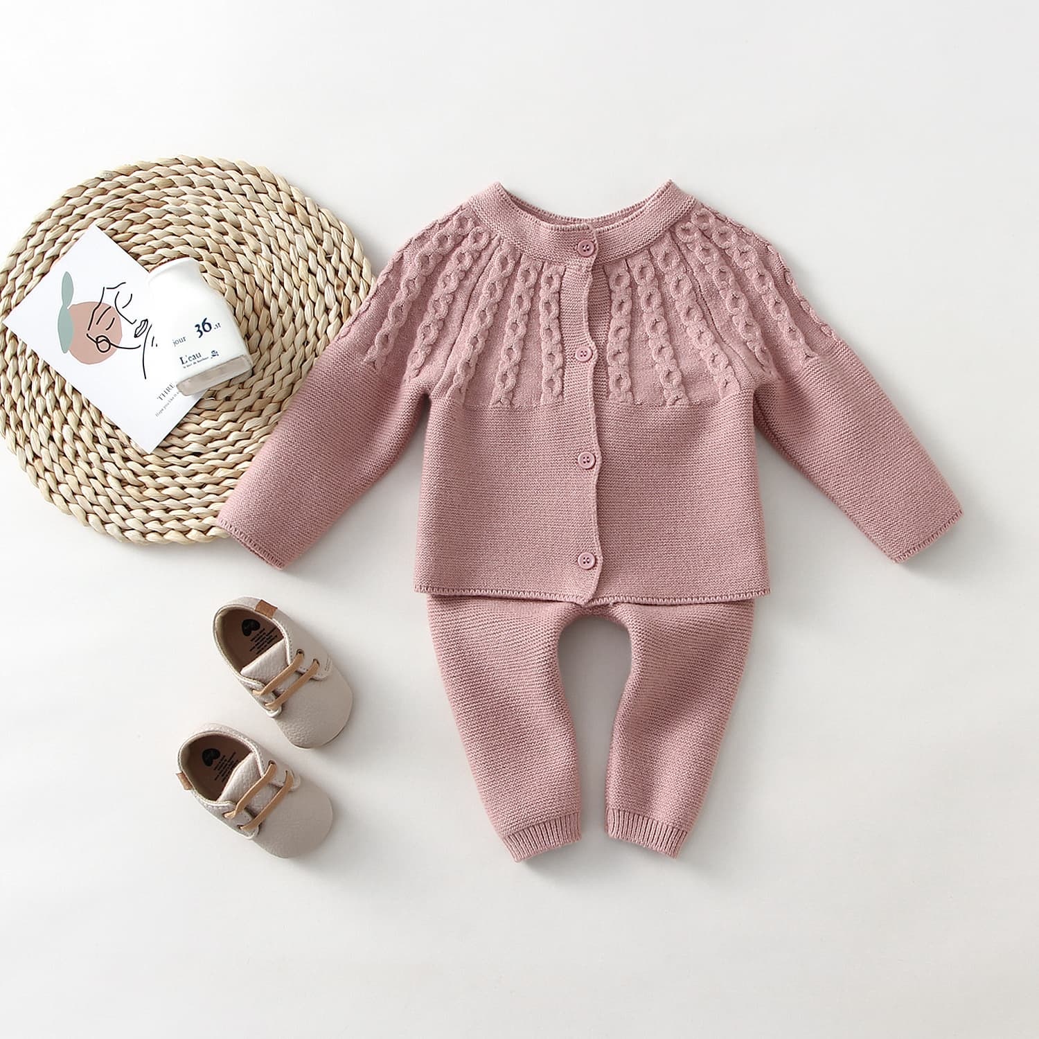 Girls Cardigan and Pants Set Knitted Children's Outfit Girls Knitted Sweater Warm Girls Autumn Winter Cross-border