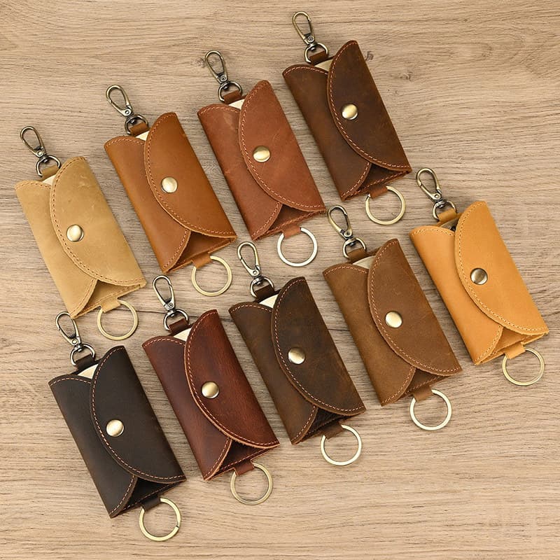 Retro key bag crazy horse leather keychain multi-color small hook buckle key hanging first layer cowhide gift small items