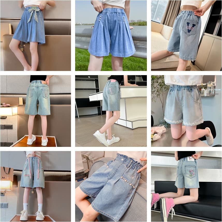 2025 Girls Denim Shorts Tencel Summer Thin New Style Big Kids Shorts Girls Bermuda Shorts