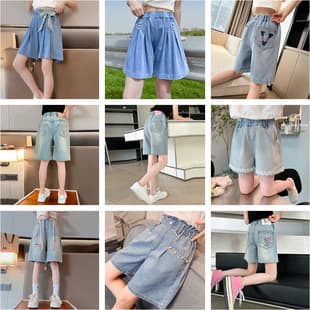 2025 Girls' Denim Shorts Tencel Shorts Summer Thin New Style Big Kids Shorts Girls' Pants Mid-Length